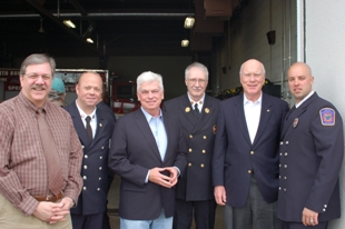 From left: Vermont Senator and former City Council Chair Jim Condos, Professional Fire Fighters of Vermont State President Matt Vinci, Senator Chris Dodd, South Burlington Fire Chief Doug Brent, Senator Patrick Leahy and South Burlington Local 3671 President Chris Corbin.